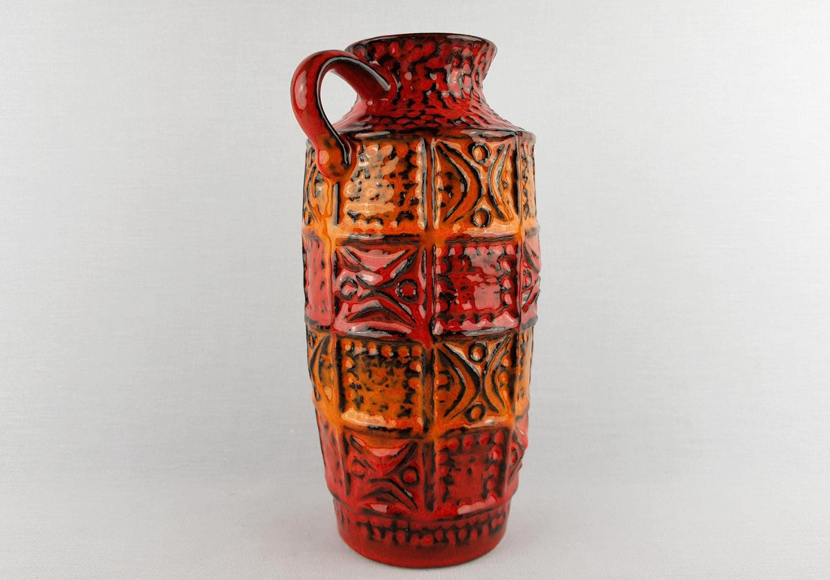 Vintage BAY KERAMIK Red and Orange Vase 61 25 West German Pottery 1960s 1970s