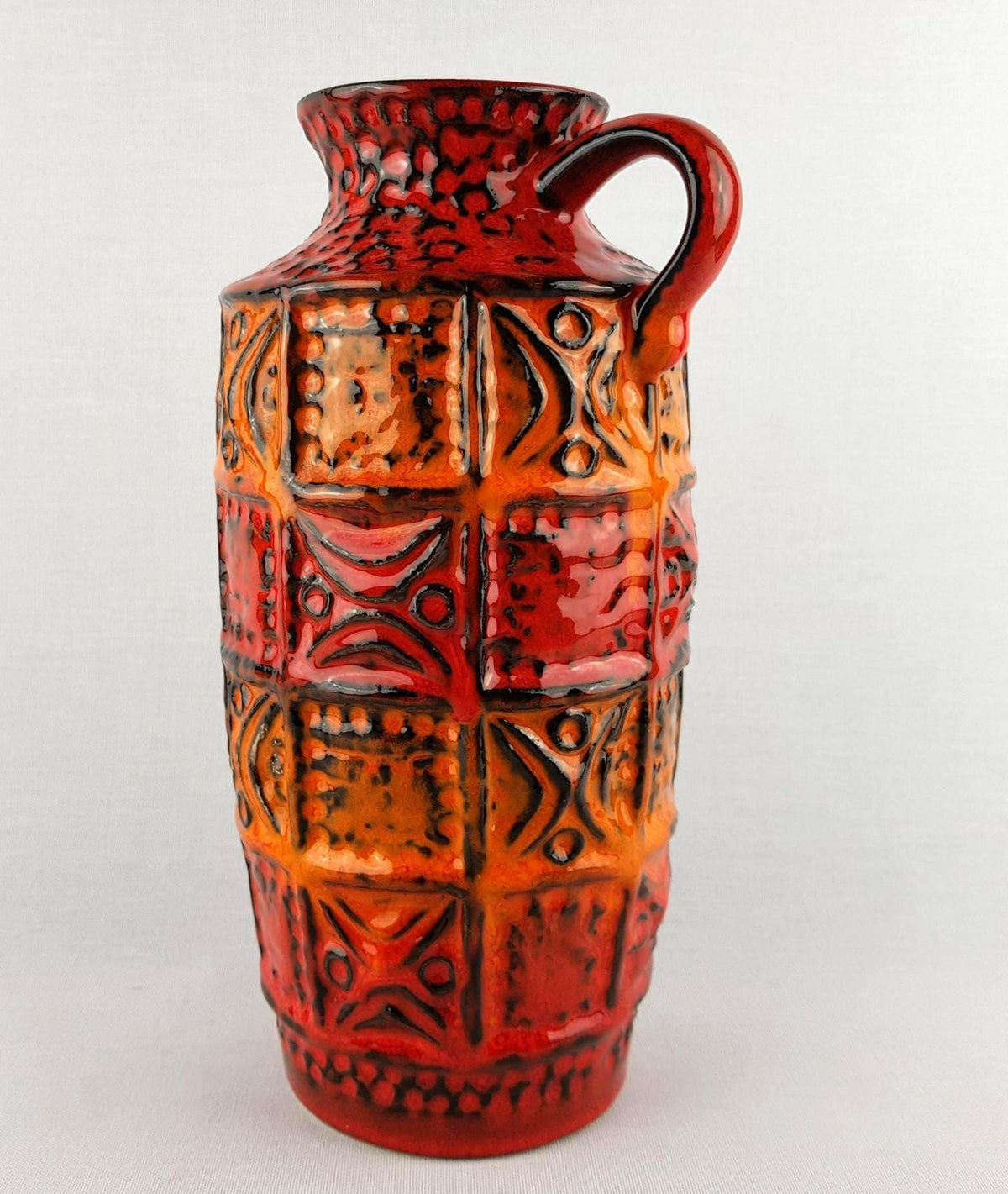 Vintage BAY KERAMIK Red and Orange Vase 61 25 West German Pottery 1960s 1970s