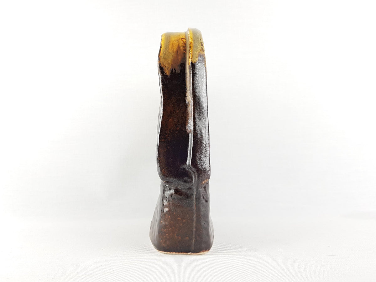 Vintage STEULER KERAMIK Brown Fat Lava Slab Vase by Heiner Balzar Objekte Series 910 West German Pottery 1980s