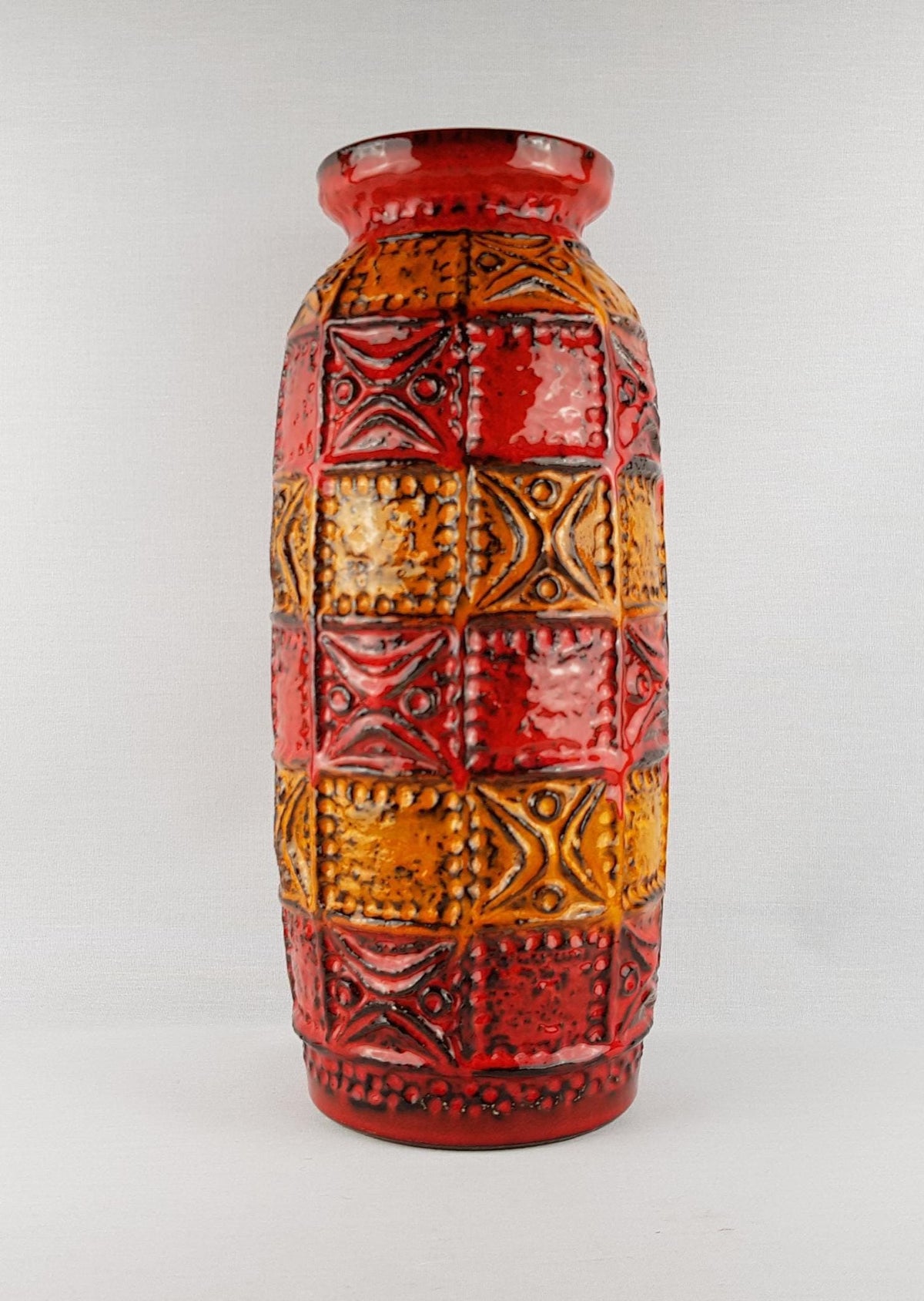 Vintage Bay Keramik Red and Orange Floor Vase 60 40 West German Pottery 1960-70s