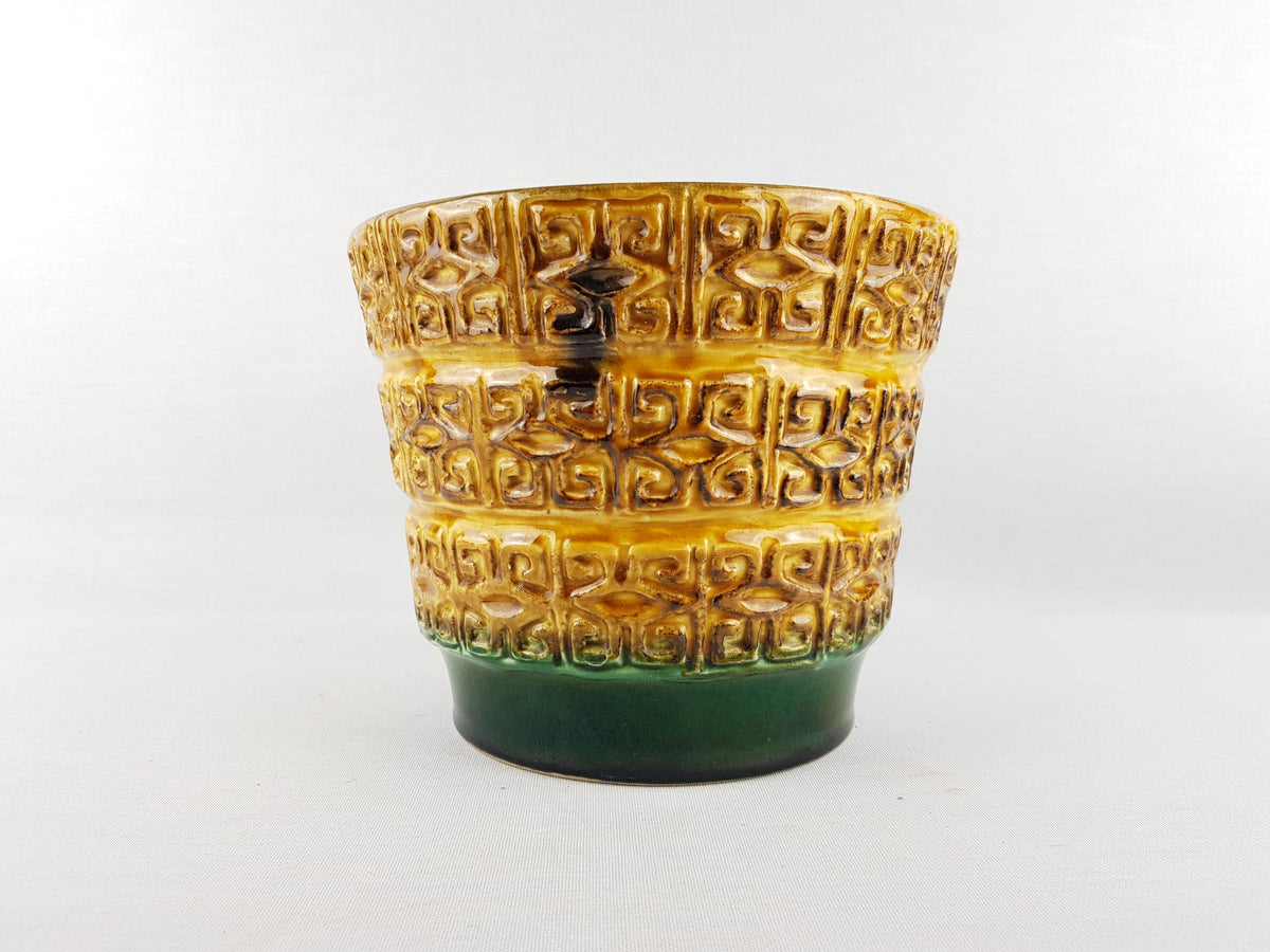 Vintage UBELACKER (Ü-KERAMIK) Yellow and Green Planter Flower Pot 183-17 West German Pottery 1970s