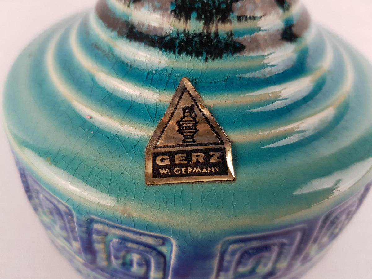 Vintage GERZ KERAMIK (Simon Peter Gerz) Blue and Red Jug Vase 804-15 West Germany 1970s