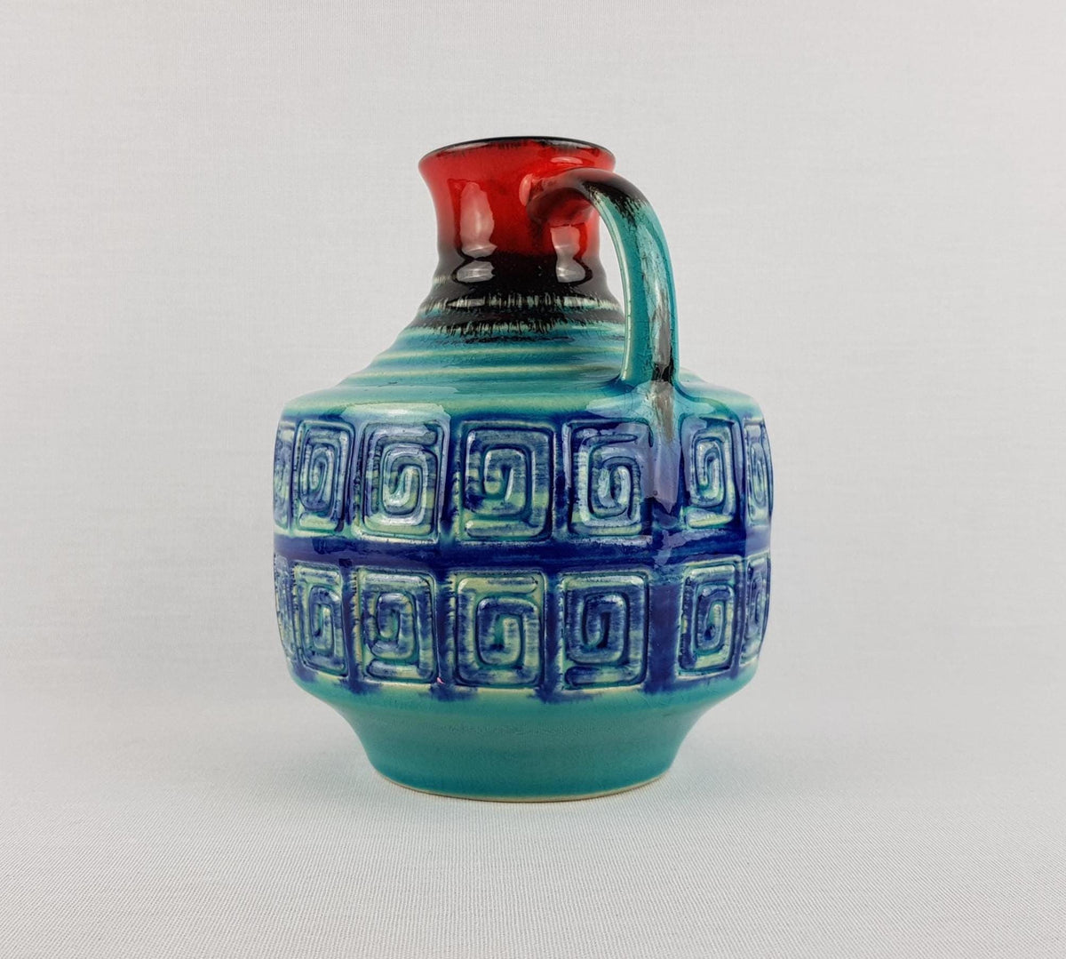 Vintage GERZ KERAMIK (Simon Peter Gerz) Blue and Red Jug Vase 804-15 West Germany 1970s