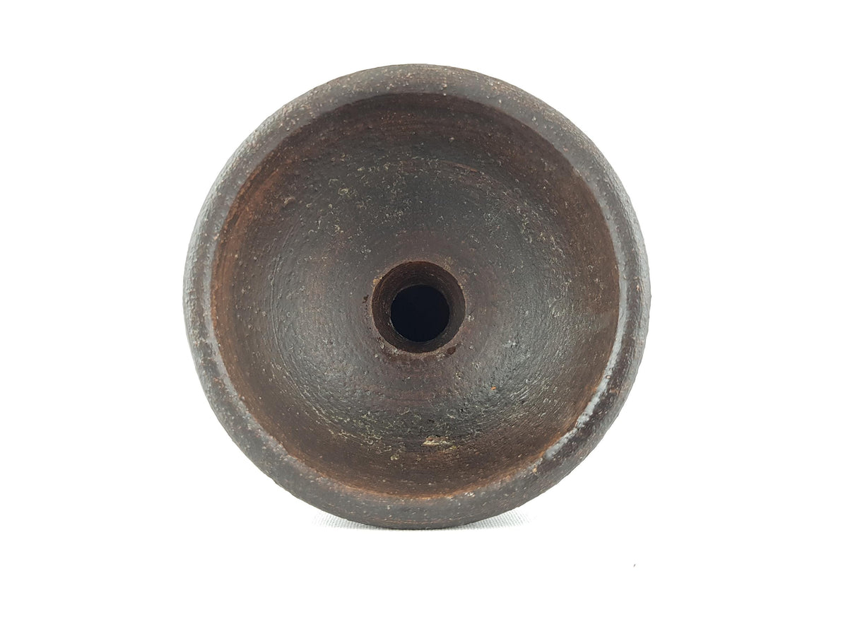 Vintage BITOSSI Dark Brown Candleholder with incised pattern Italian Pottery 1960s
