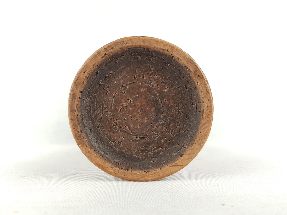 Vintage BITOSSI Dark Brown Candleholder with incised pattern Italian Pottery 1960s