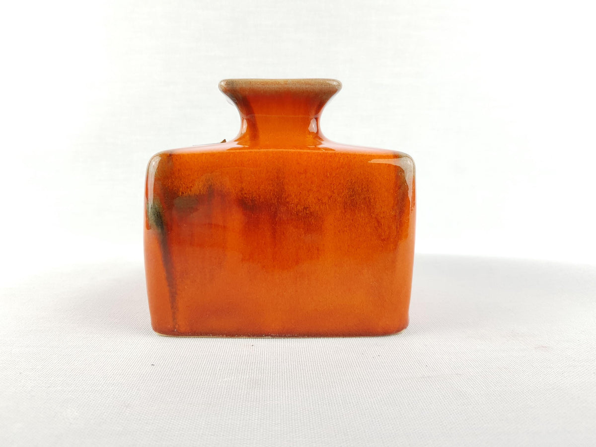 Vintage SILBERDISTEL FAYENCEN Square Orange Vase West German Pottery 1970s