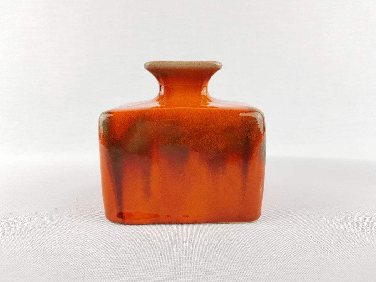 Vintage SILBERDISTEL FAYENCEN Square Orange Vase West German Pottery 1970s