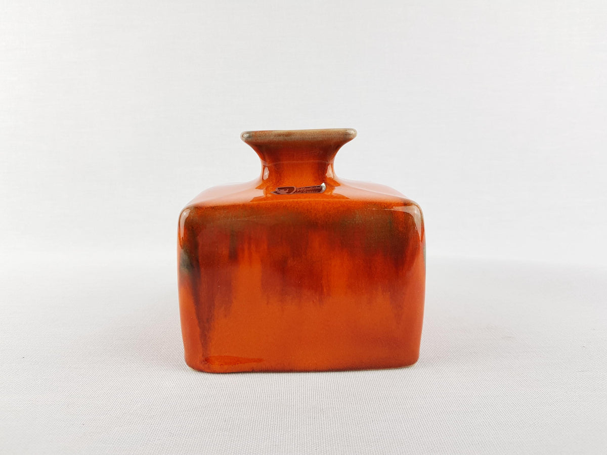 Vintage SILBERDISTEL FAYENCEN Square Orange Vase West German Pottery 1970s