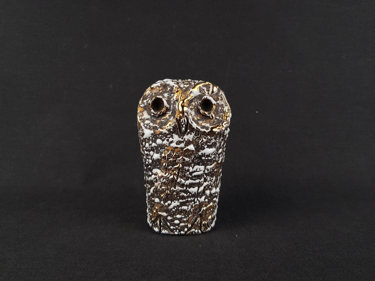 RARE Vintage GUDRUN BAUDISCH Metallic Golden Owl Figurine For Hallstatt Austria 1960s
