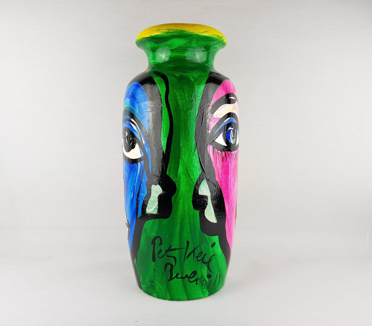 Vintage PETER ROBERT KEIL Hand Painted Scheurich Vase Surrealistic Abstract Art Berlin 1983