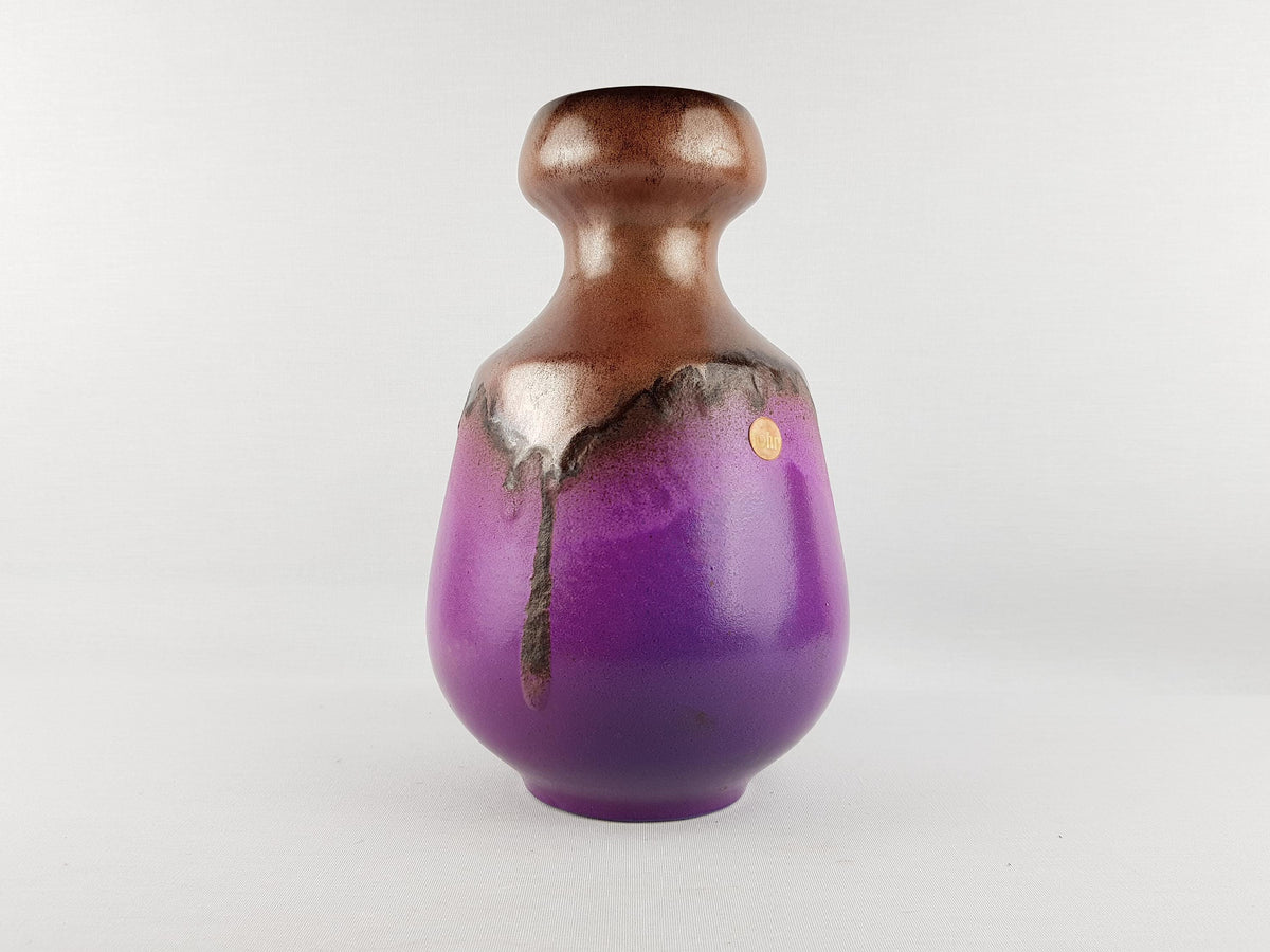 Vintage FOHR KERAMIK Purple Vase 300 25 With Metallic Brown Decor West German Pottery 1960s 1970s