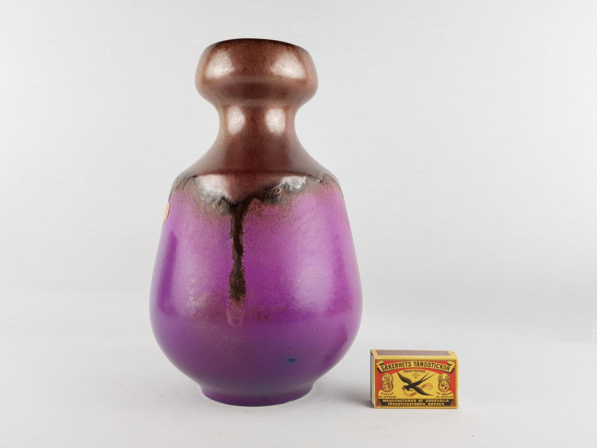 Vintage FOHR KERAMIK Purple Vase 300 25 With Metallic Brown Decor West German Pottery 1960s 1970s