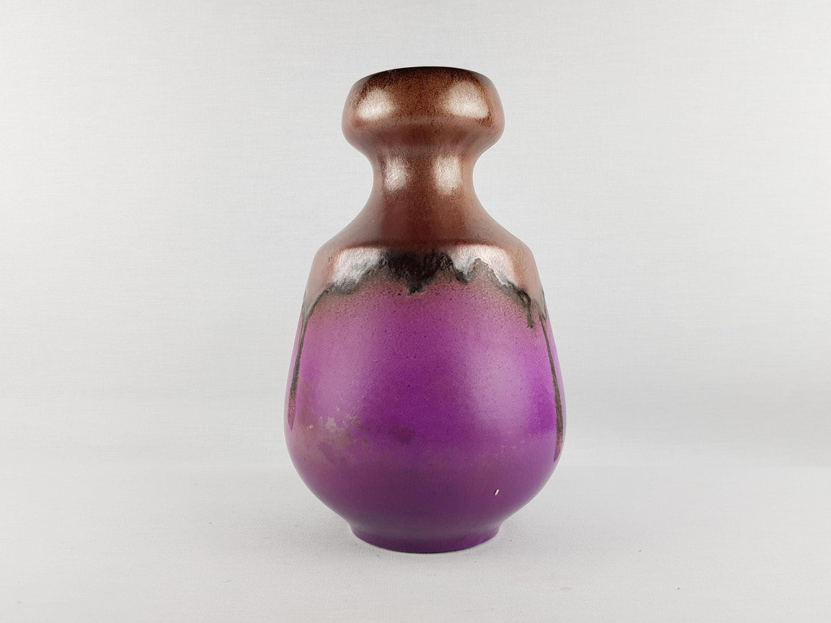 Vintage FOHR KERAMIK Purple Vase 300 25 With Metallic Brown Decor West German Pottery 1960s 1970s