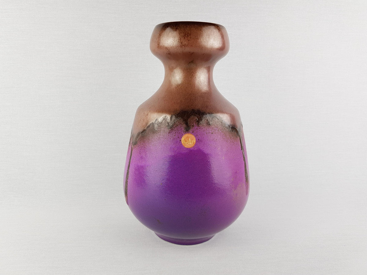 Vintage FOHR KERAMIK Purple Vase 300 25 With Metallic Brown Decor West German Pottery 1960s 1970s