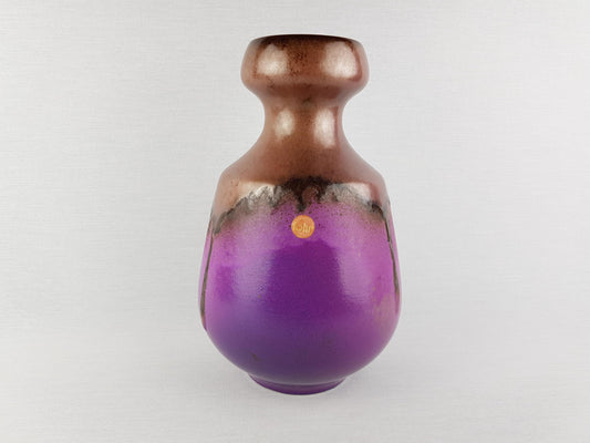 Vintage FOHR KERAMIK Purple Vase 300 25 With Metallic Brown Decor West German Pottery 1960s 1970s