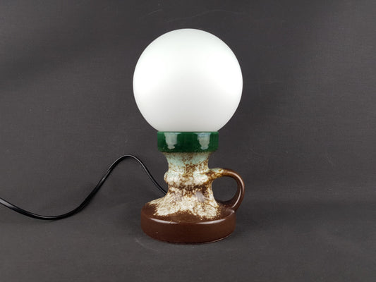 Vintage JOPEKO KERAMIK Brown Green and White Fat Lava Table Lamp West German Pottery 1970s