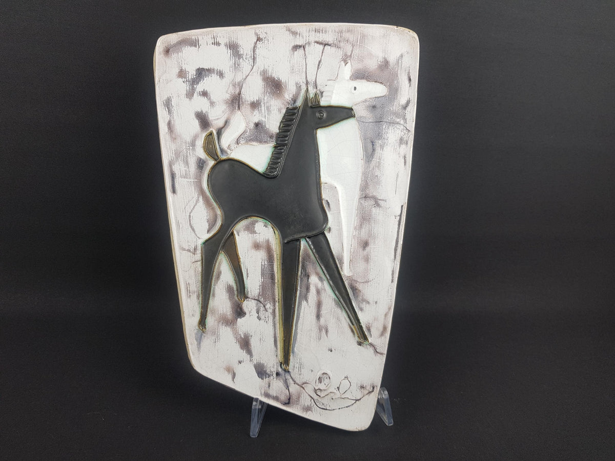 Vintage SCHAFFENACKER ATELIER Studio Art Wall Plate with Horses decor by Helmut Schaffenacker West German Pottery 1950s
