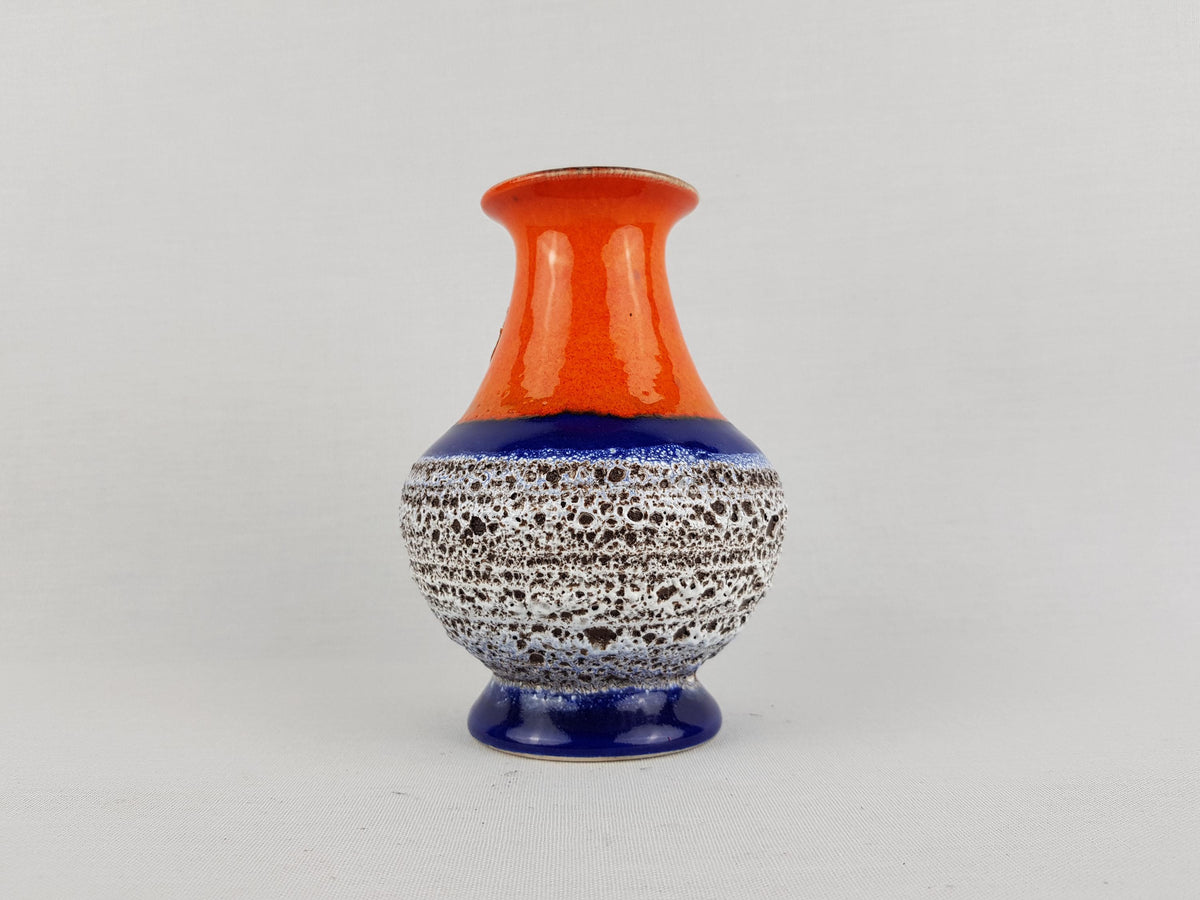 Vintage BAY KERAMIK Orange and Blue Fat Lava Vase 66 14 West German Pottery 1970s