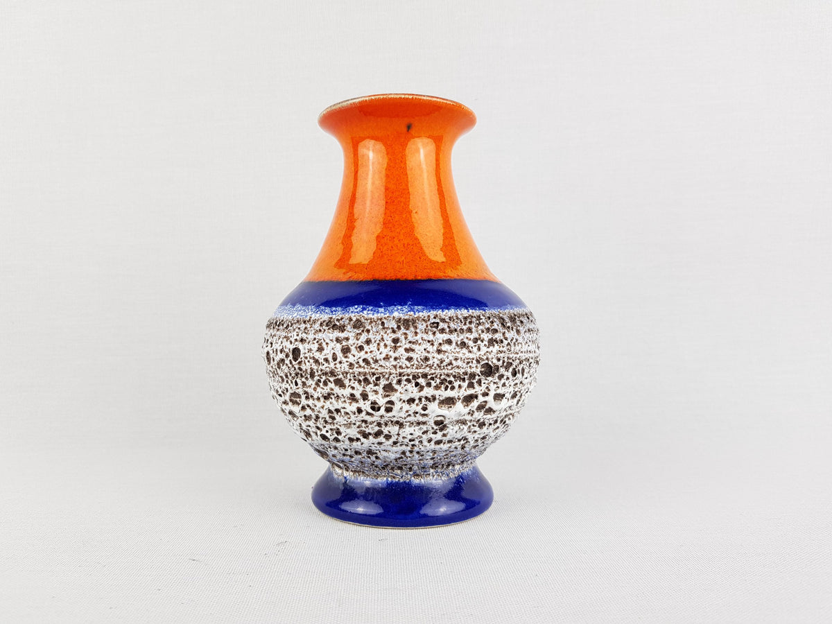 Vintage BAY KERAMIK Orange and Blue Fat Lava Vase 66 14 West German Pottery 1970s