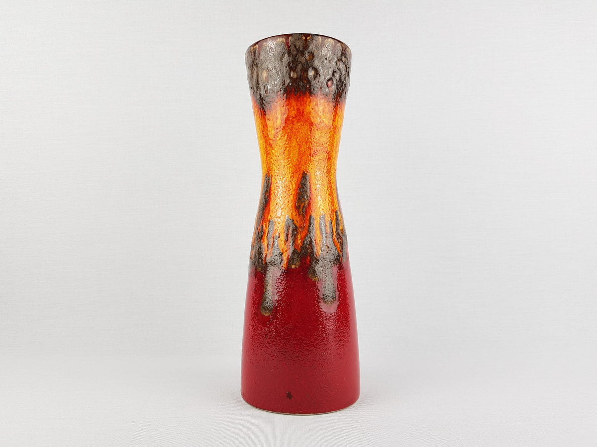 Vintage SCHEURICH KERAMIK Red, Orange and Brown Diabolo Vase 520-28 West German Pottery Fat Lava Era 1970s
