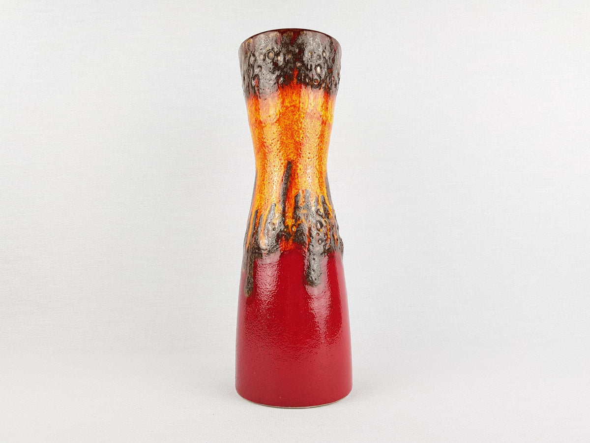 Vintage SCHEURICH KERAMIK Red, Orange and Brown Diabolo Vase 520-28 West German Pottery Fat Lava Era 1970s