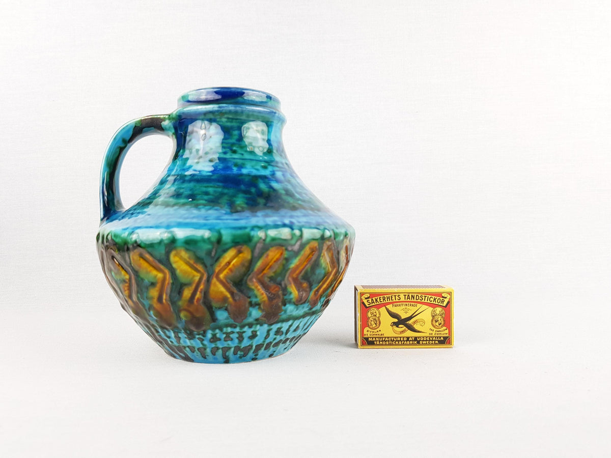 Vintage CARSTENS TÖNNIESHOF KERAMIK Blue and Yellow Vase Reliefserie Keltoi 42-15 West German Pottery 1968s