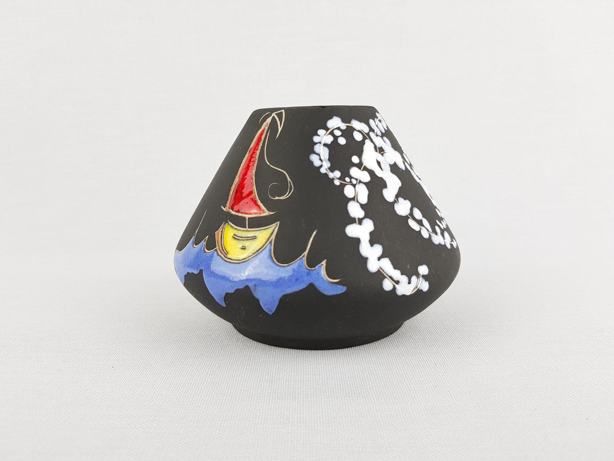 Vintage KETO KERAMIK Black Handpainted Vase 1002 West German Pottery 1950-60s
