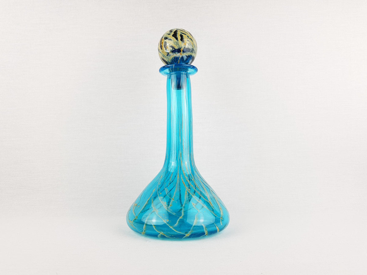 Vintage MDINA Blue Glass Karaf With Yellow Stripes Decor from Malta 1970s