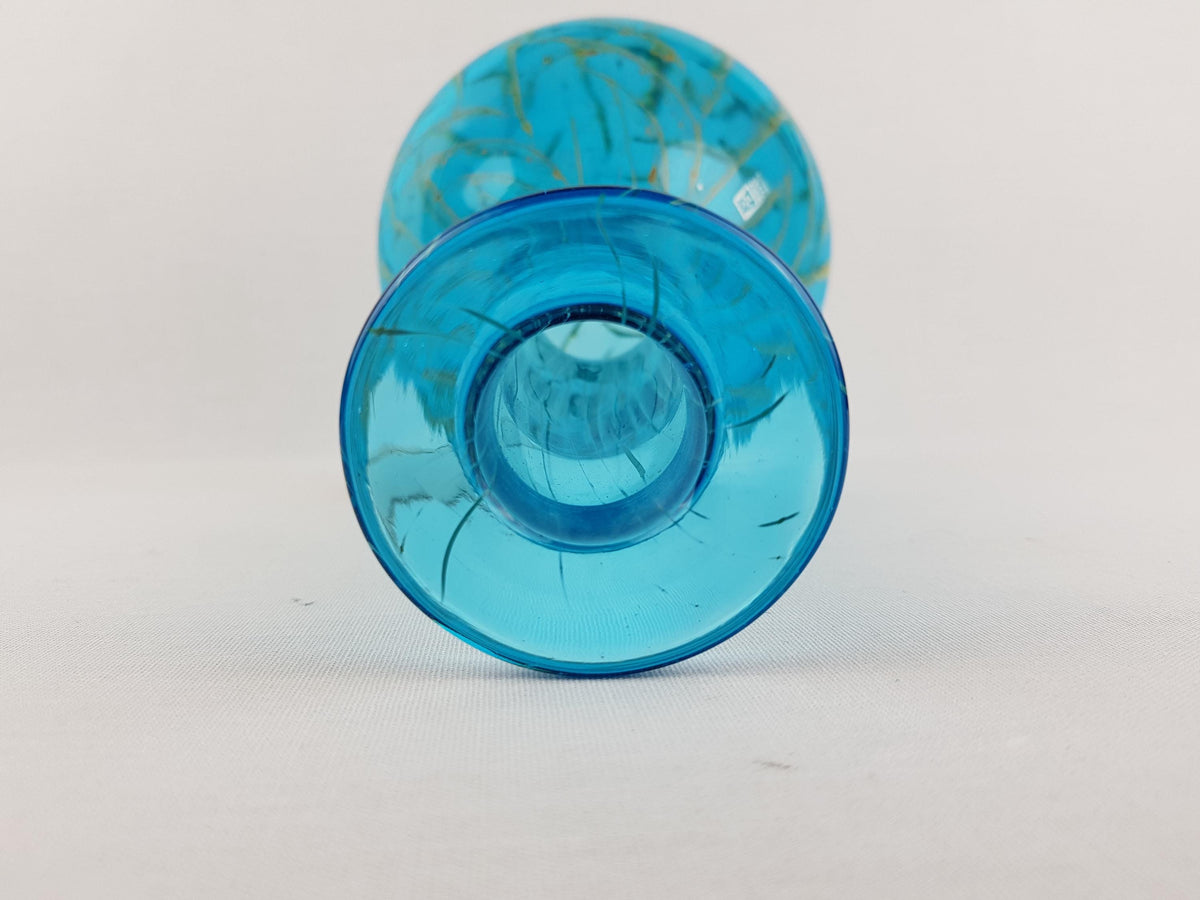 Vintage MDINA Blue Glass Karaf With Yellow Stripes Decor from Malta 1970s