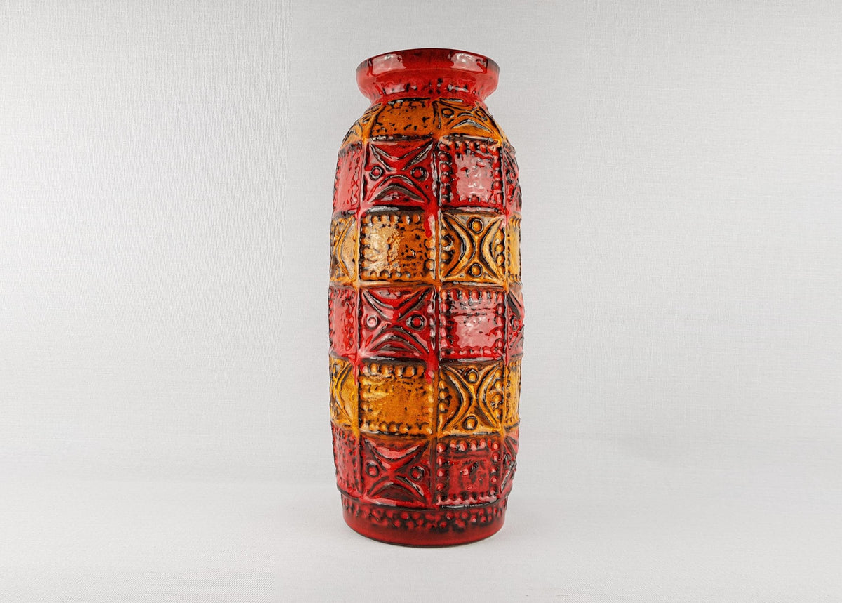 Vintage Bay Keramik Red and Orange Floor Vase 60 40 West German Pottery 1960-70s