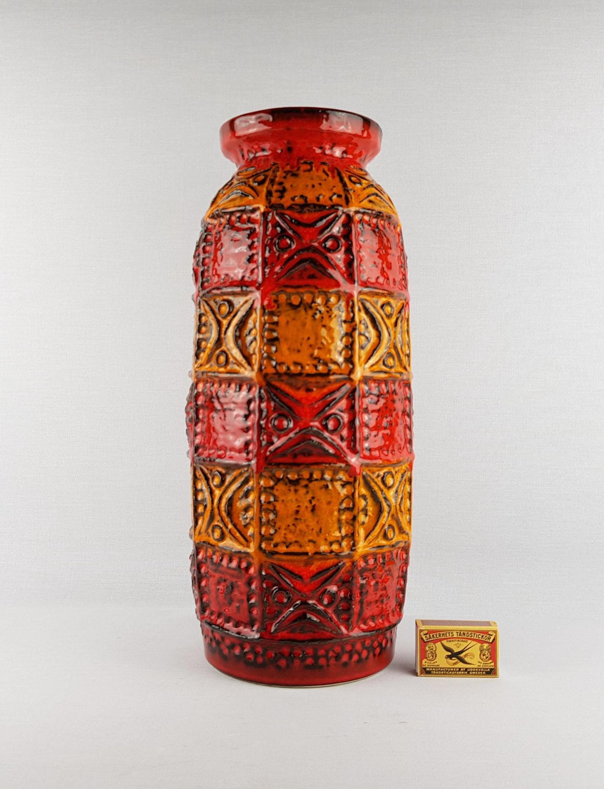 Vintage Bay Keramik Red and Orange Floor Vase 60 40 West German Pottery 1960-70s