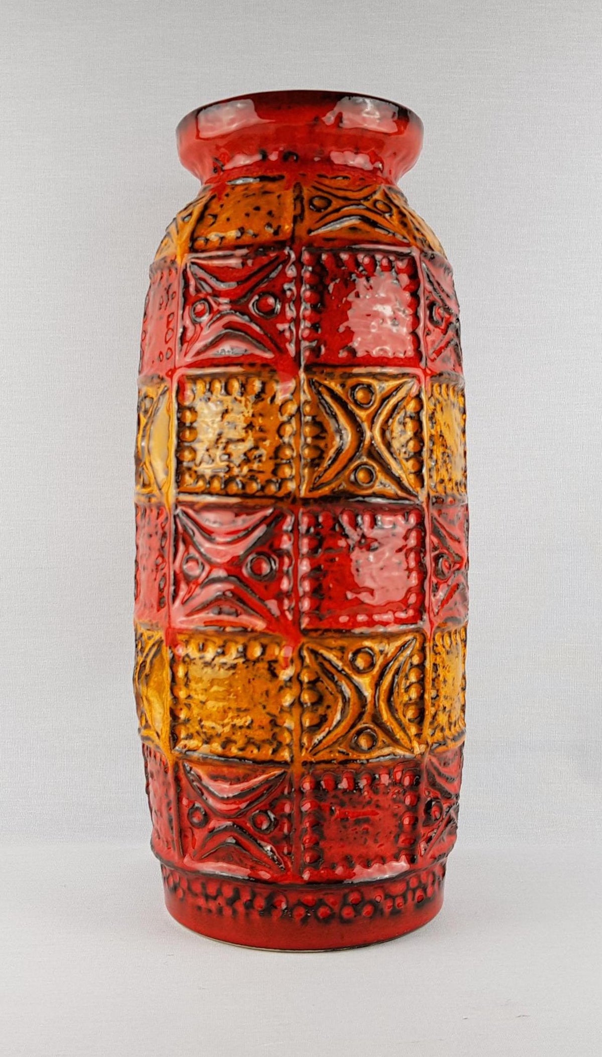 Vintage Bay Keramik Red and Orange Floor Vase 60 40 West German Pottery 1960-70s