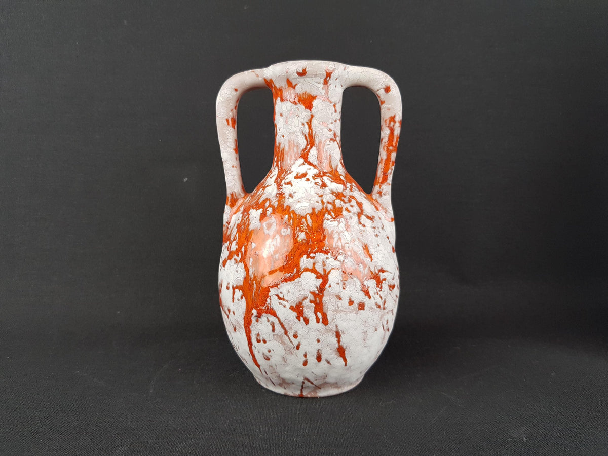 Vintage MAREI KERAMIK Double Handled Orange and White Fat Lava Vase 6308 West German Pottery 1970s