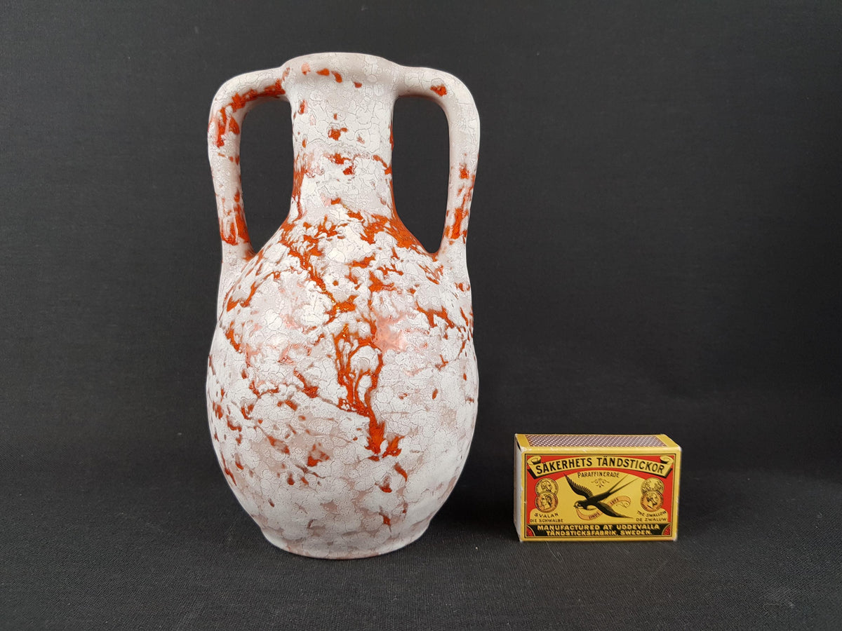 Vintage MAREI KERAMIK Double Handled Orange and White Fat Lava Vase 6308 West German Pottery 1970s