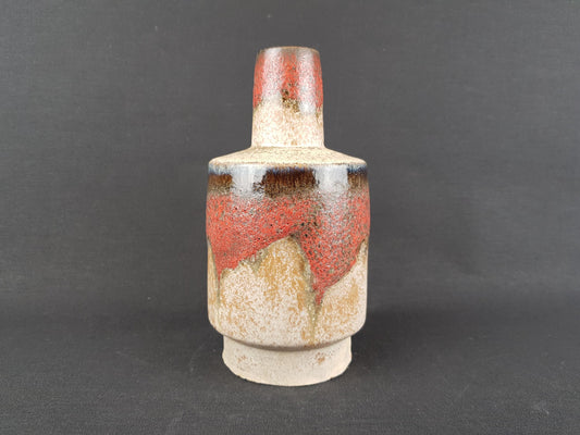 Vintage RUSCHA KERAMIK Beige and Red Vase R18 West German Pottery 1970s
