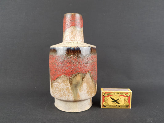 Vintage RUSCHA KERAMIK Beige and Red Vase R18 West German Pottery 1970s