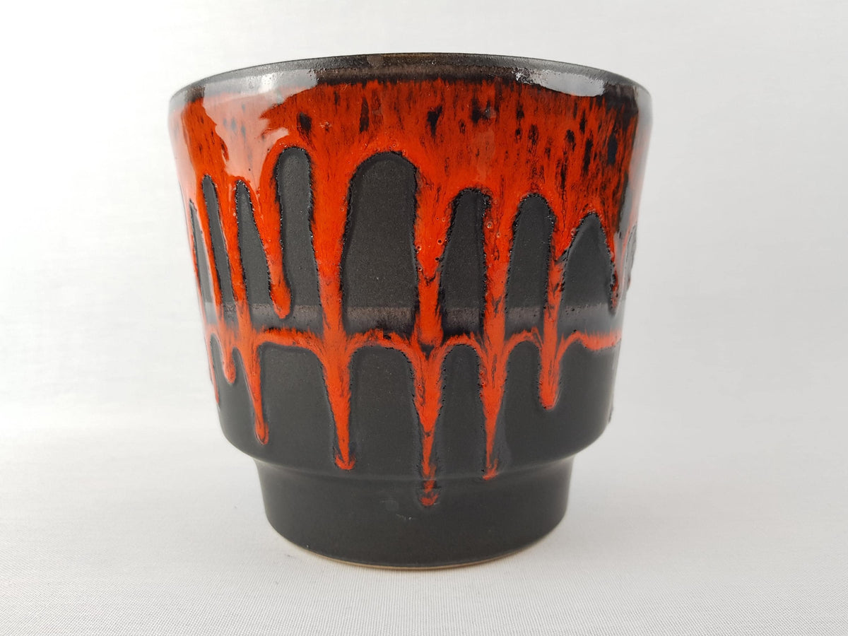 Vintage FOHR KERAMIK Black and Red Fat Lava Planter / Flower Pot With Dripped Decor West German Pottery 1970s