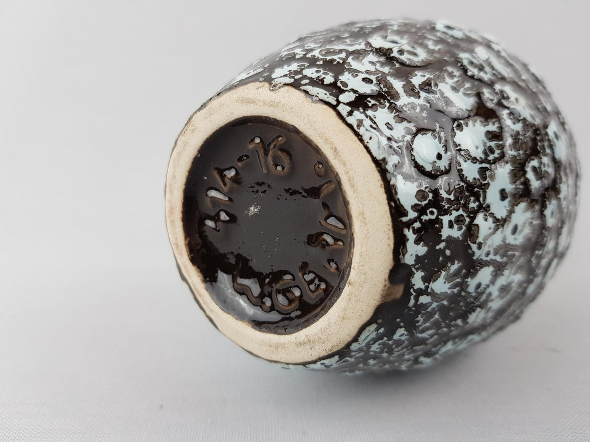 Vintage SCHEURICH KERAMIK Black and White Fat Lava Vase 414-16 West German Pottery 1960s