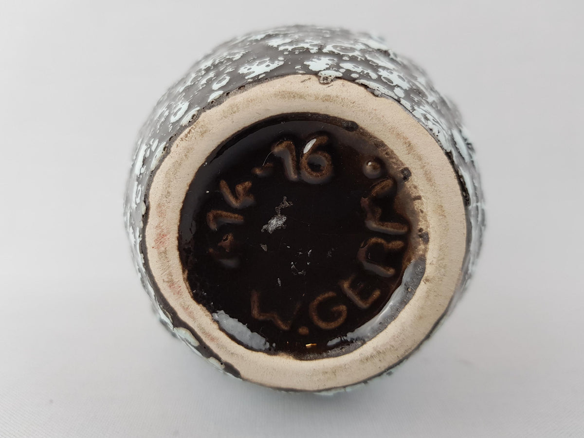 Vintage SCHEURICH KERAMIK Black and White Fat Lava Vase 414-16 West German Pottery 1960s