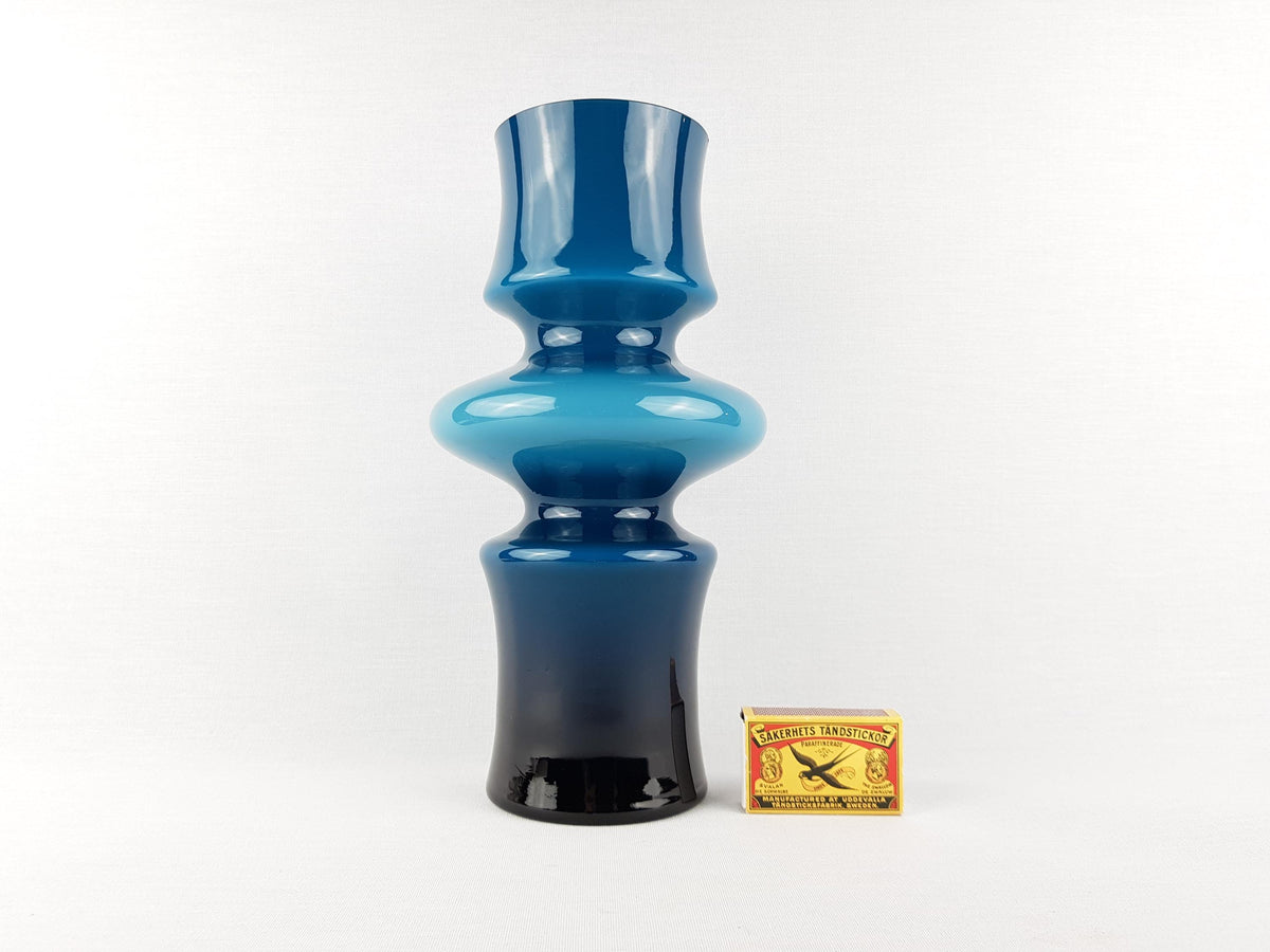 Vintage ASEDA GLASS Blue Vase by Bo Borgstrom From Sweden Scandinavia 1960s