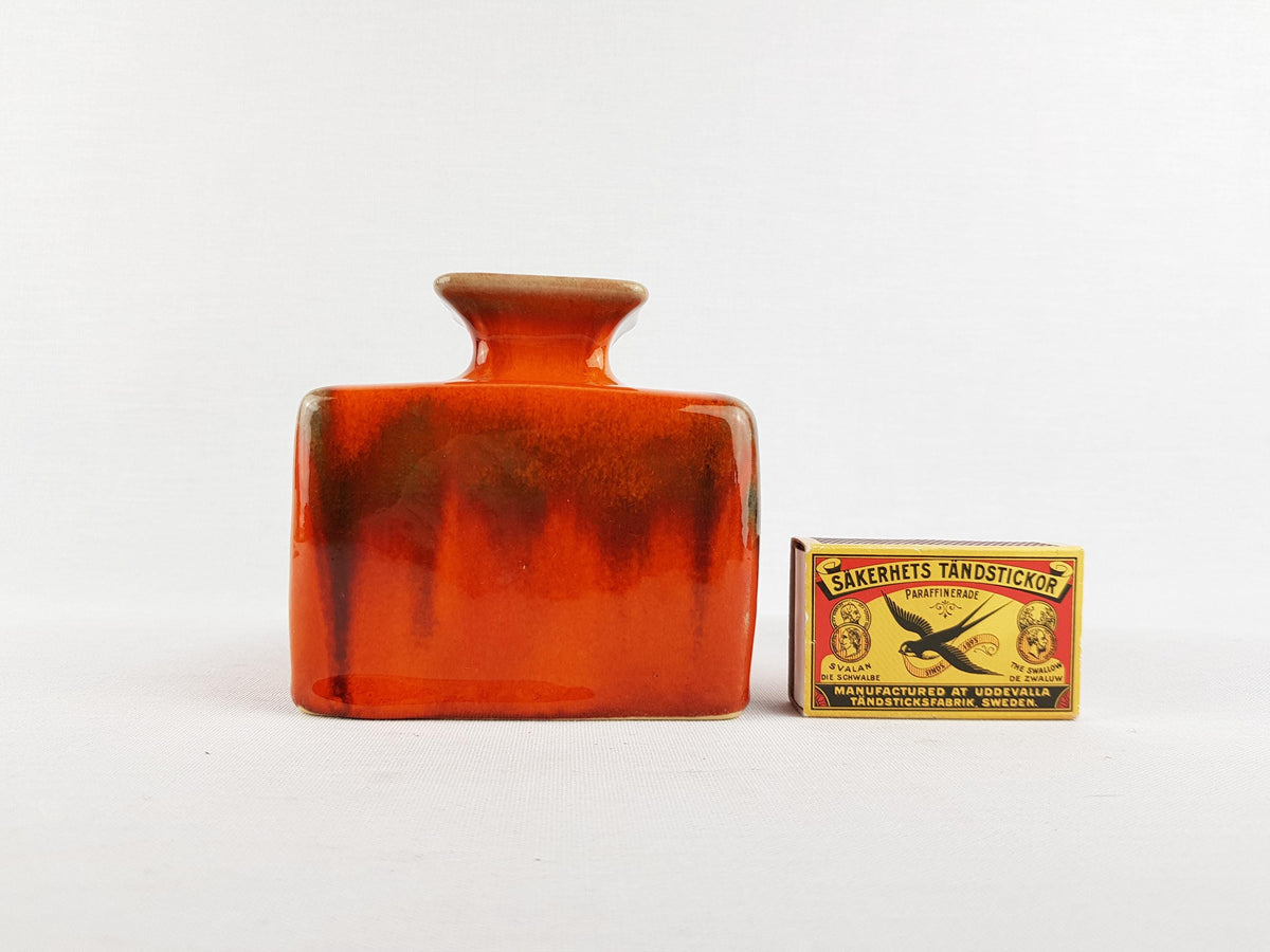 Vintage SILBERDISTEL FAYENCEN Square Orange Vase West German Pottery 1970s