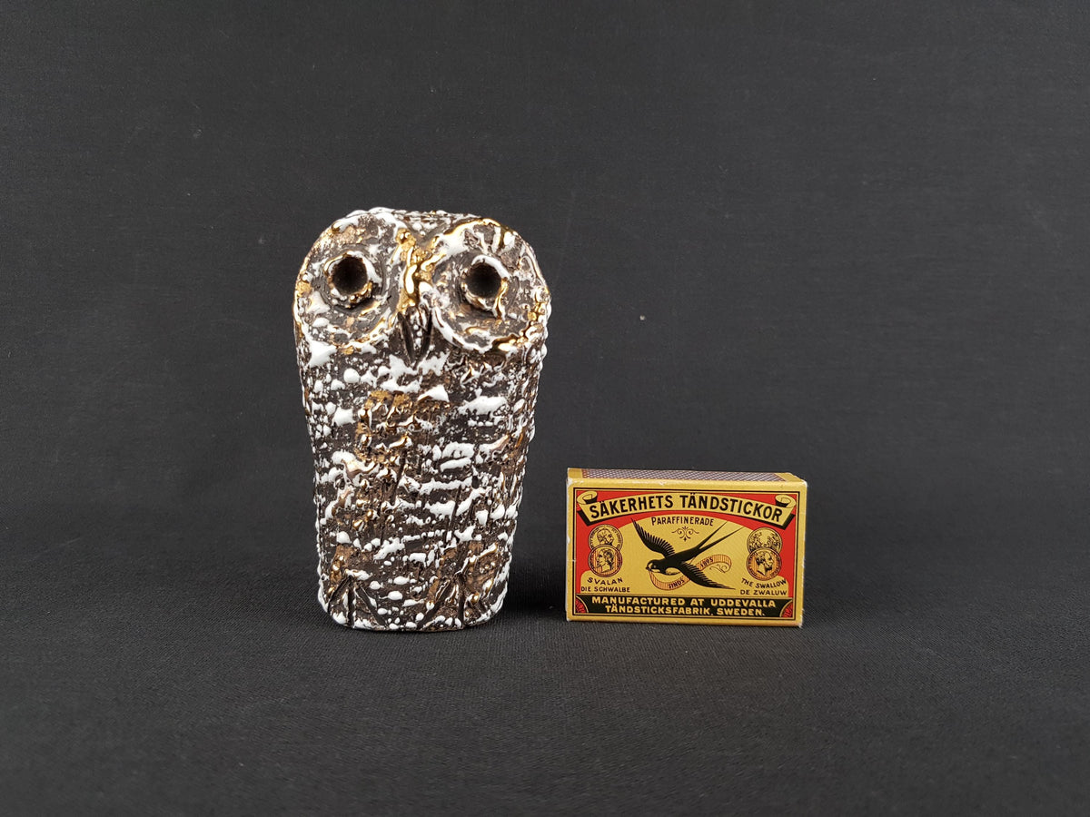 RARE Vintage GUDRUN BAUDISCH Metallic Golden Owl Figurine For Hallstatt Austria 1960s