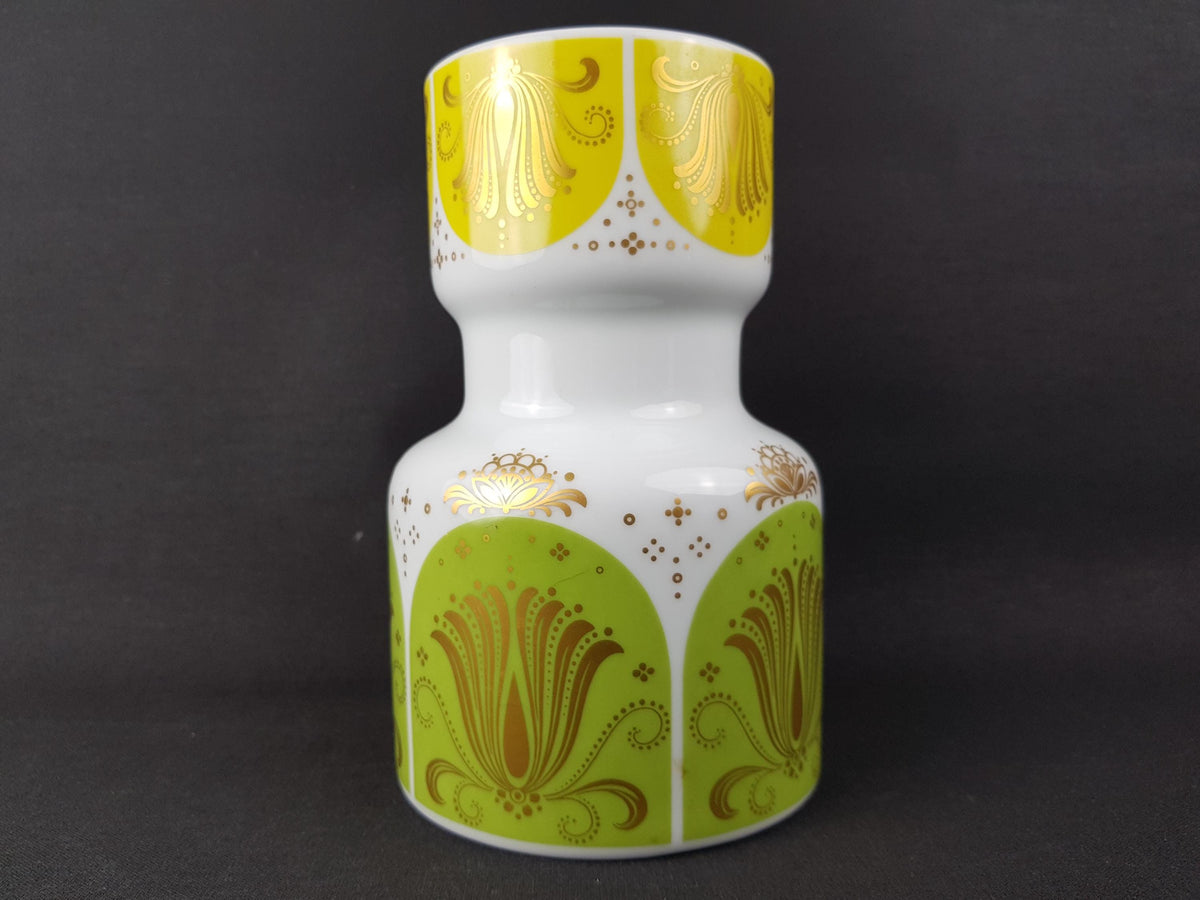 Vintage HEINRICH BAVARIA White Porcelain Vase with Yellow and Green flower pattern 2073 West German Pottery 1960s 1970s