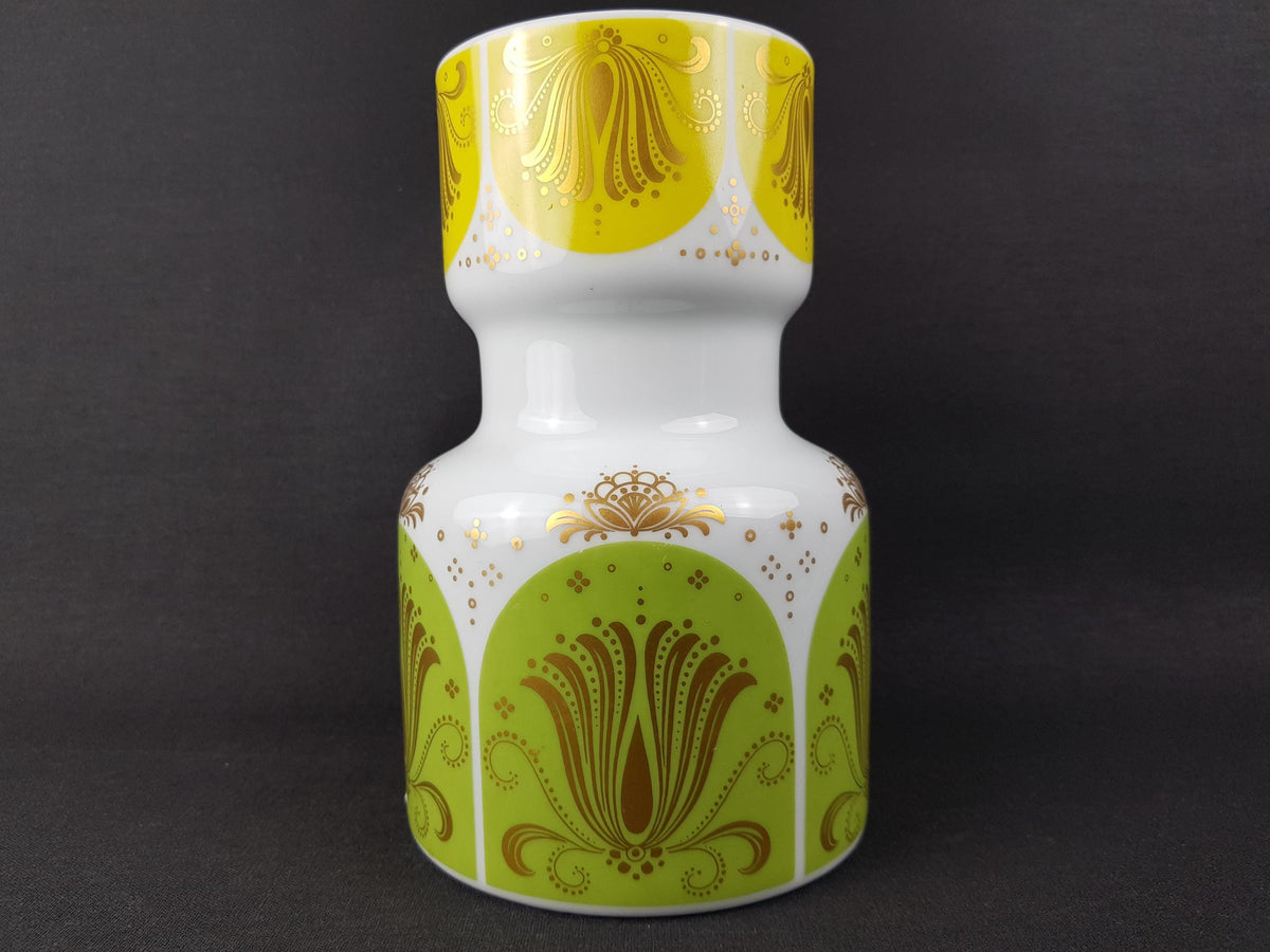 Vintage HEINRICH BAVARIA White Porcelain Vase with Yellow and Green flower pattern 2073 West German Pottery 1960s 1970s