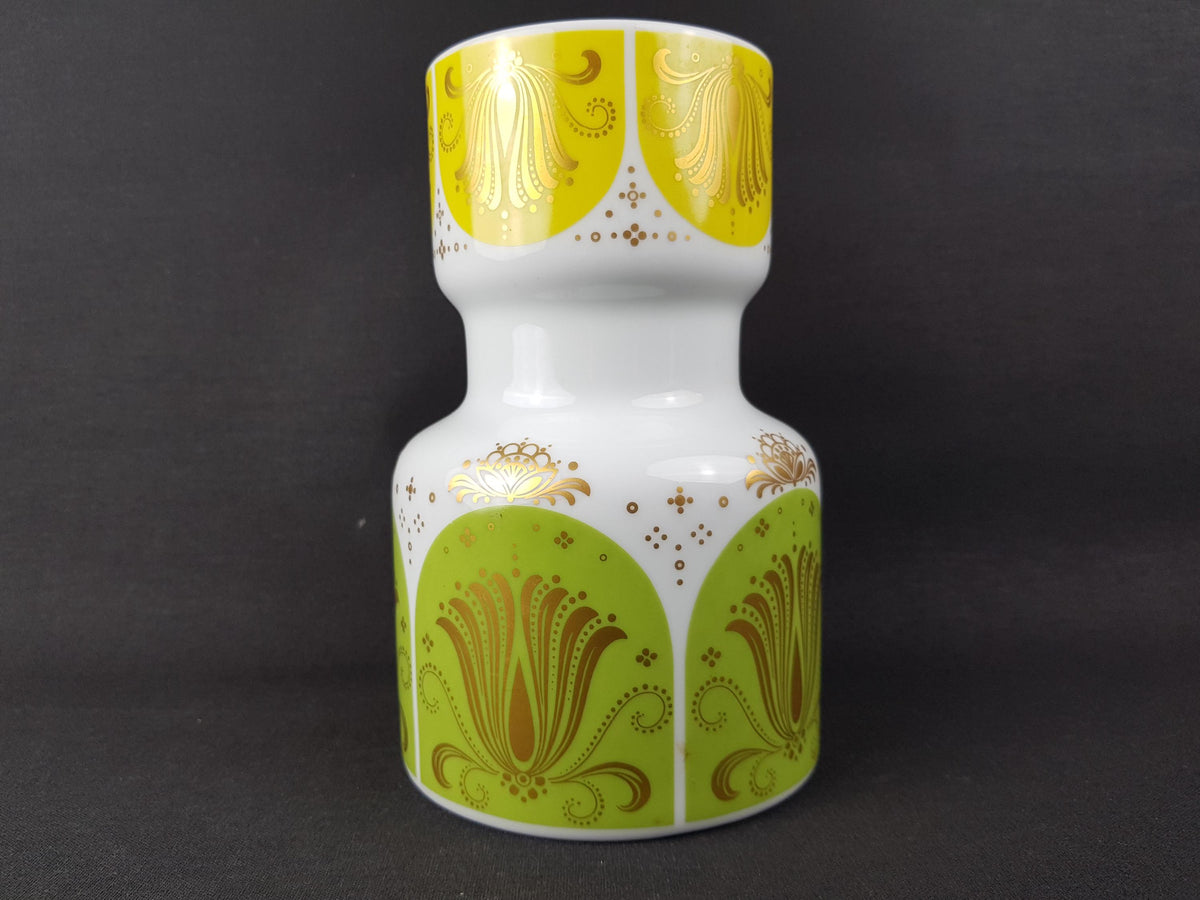 Vintage HEINRICH BAVARIA White Porcelain Vase with Yellow and Green flower pattern 2073 West German Pottery 1960s 1970s