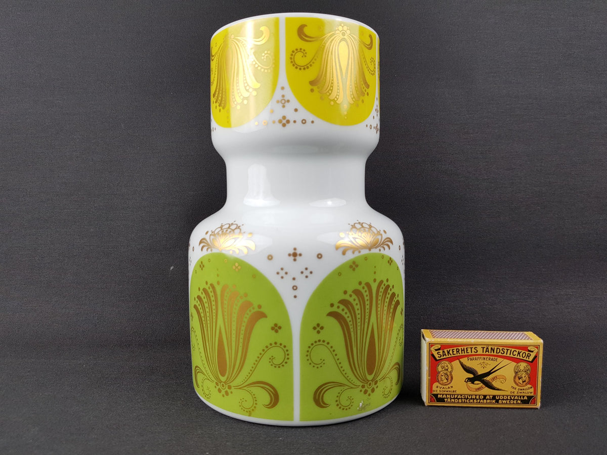 Vintage HEINRICH BAVARIA White Porcelain Vase with Yellow and Green flower pattern 2073 West German Pottery 1960s 1970s