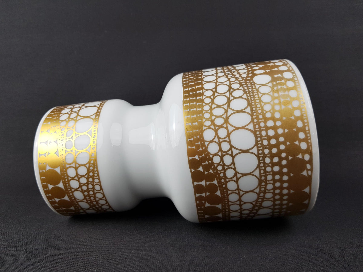 Vintage HEINRICH BAVARIA White Porcelain Vase with Golden Geometric pattern 2073 West German Pottery 1960s 1970s