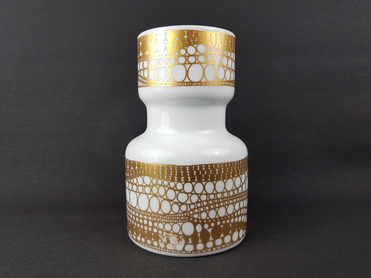 Vintage HEINRICH BAVARIA White Porcelain Vase with Golden Geometric pattern 2073 West German Pottery 1960s 1970s