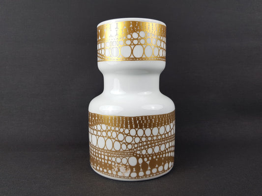 Vintage HEINRICH BAVARIA White Porcelain Vase with Golden Geometric pattern 2073 West German Pottery 1960s 1970s