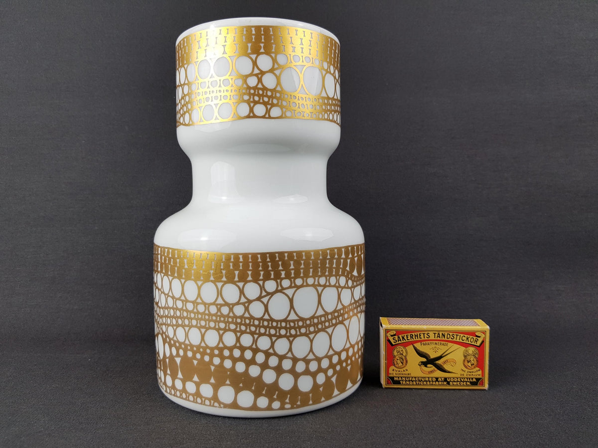 Vintage HEINRICH BAVARIA White Porcelain Vase with Golden Geometric pattern 2073 West German Pottery 1960s 1970s